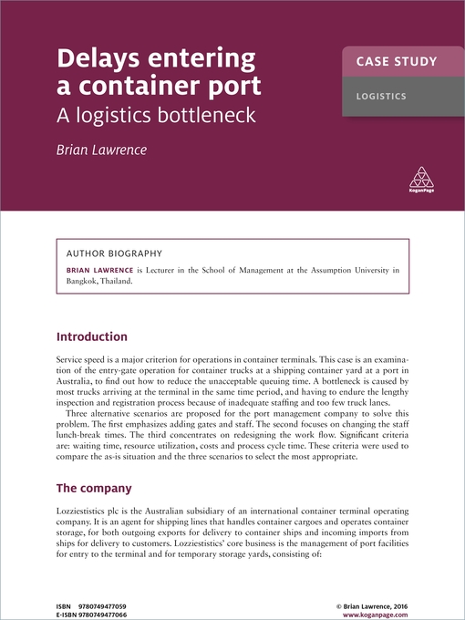 Title details for Delays Entering a Container Port by Brian Lawrence - Available